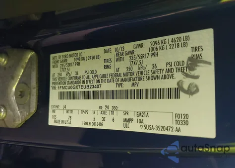 2014 Ford Escape Se z USA, uszkodzony, nr VIN 1FMCU0GX7EUB23407